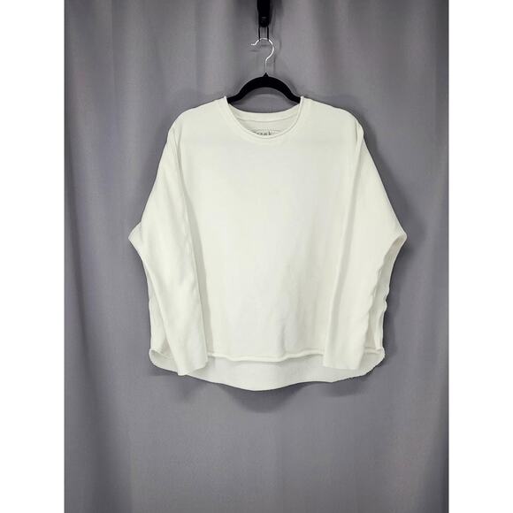 Frank & Eileen Tops - Frank & Eileen Sweatshirt Womens Large White Crewneck Pullover Raw Hem Cotton